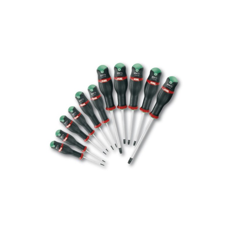 Set di 11 giraviti Torx USAG con impugnature ergonomiche e punte diverse