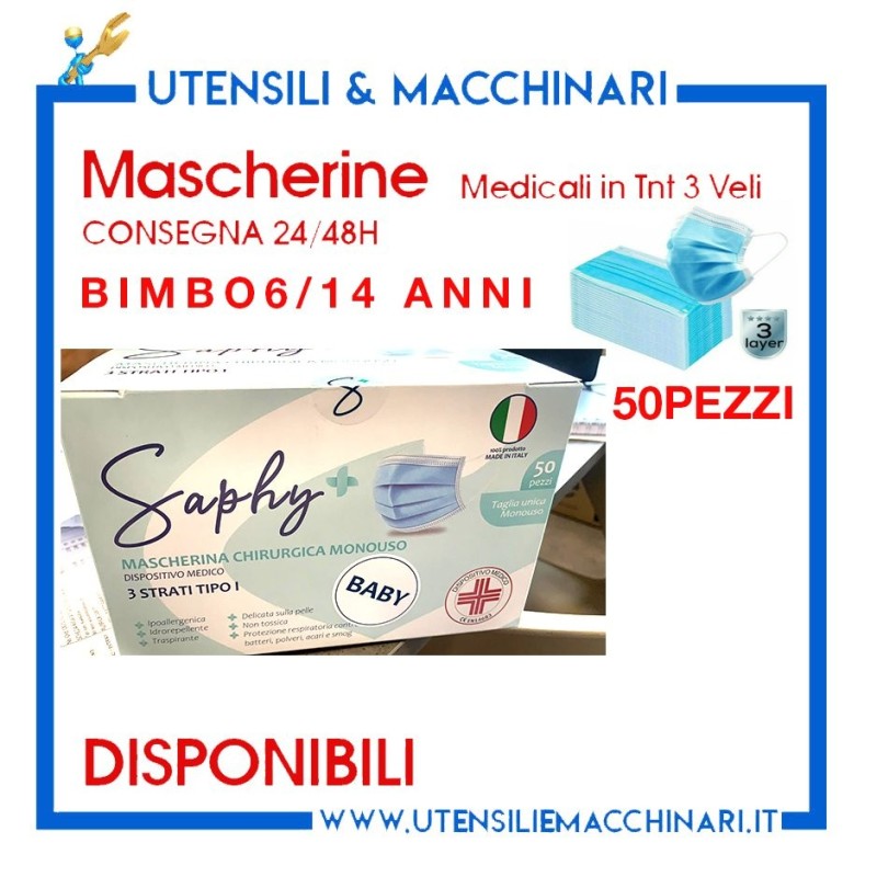 50 MASCHERINE IN TNT MEDICALI -  BIMBO tipo 1  A 3 STRATI